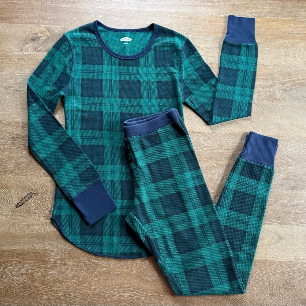 🎄 Old Navy | Green & Navy Plaid Waffle Pajamas